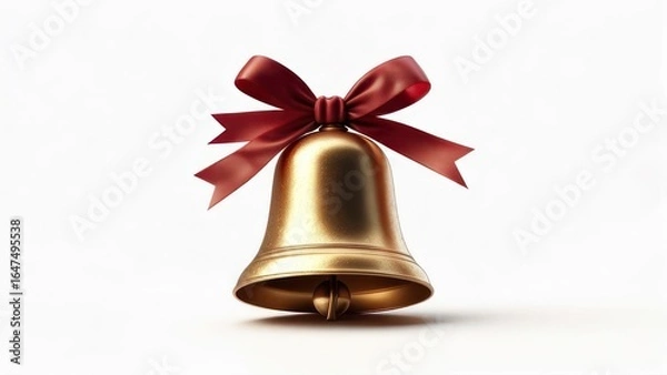 Fototapeta Golden bell with red ribbon