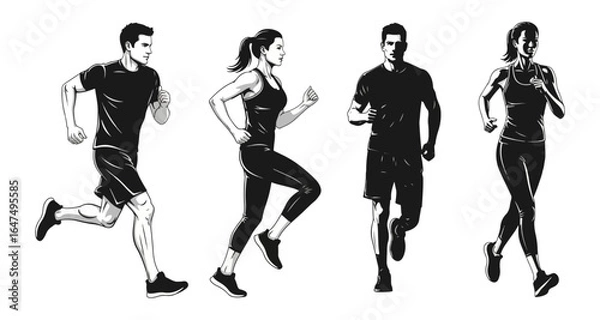 Fototapeta Detailed Running Figures – Fitness and Training Silhouettes
