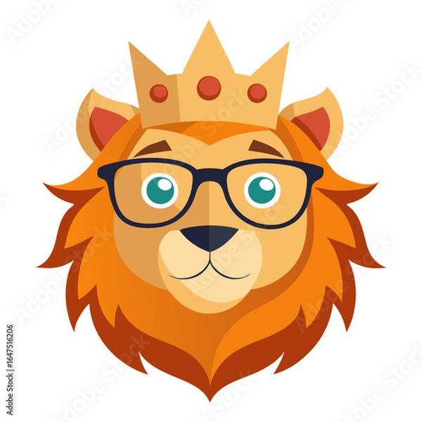 Fototapeta Download A Lion Wearing A Reading Glasses With A Crown Icon Logo. Vector Art Illustration  Eps File For Design.