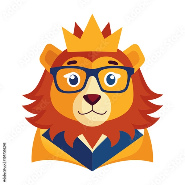 Fototapeta Download A Lion Wearing A Reading Glasses With A Crown Icon Logo. Vector Art Illustration  Eps File For Design.