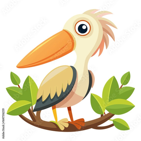 Fototapeta Download Cute Bird Pelican On The Branch Vector Art Illustration Eps File For Design.