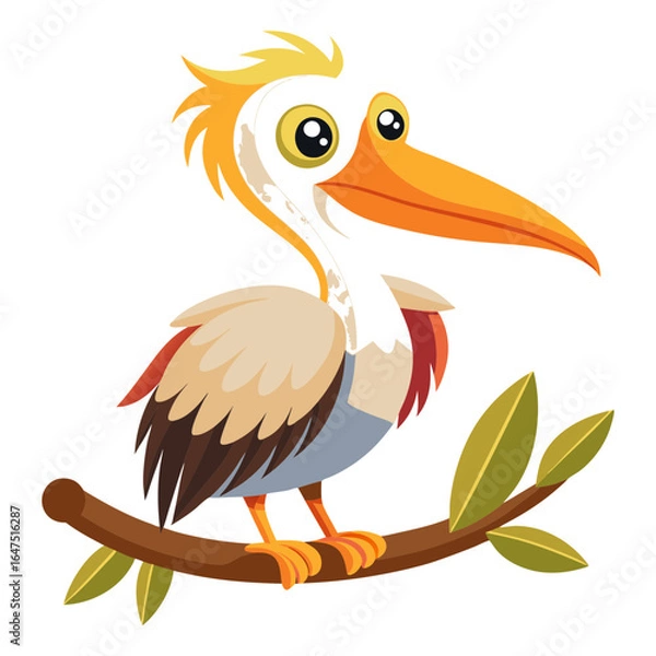 Fototapeta Download Cute Bird Pelican On The Branch Vector Art Illustration Eps File For Design.