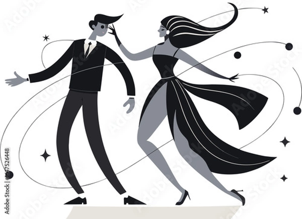 Fototapeta A couple holds hands as stars and flowers swirl around them