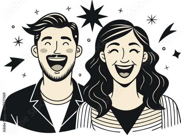 Fototapeta A couple holds hands as stars and flowers swirl around them