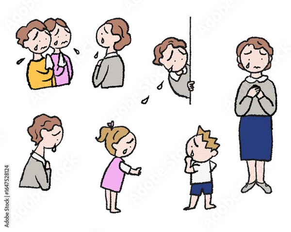 Fototapeta 涙を流す親子の哀しみ