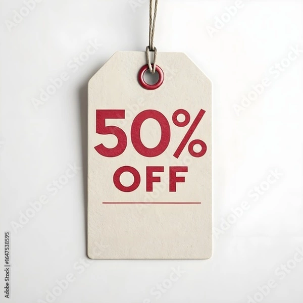 Fototapeta 50% Sale Tag Isolated on White Background, Discount Label, Retail Promotion, Price Sticker, Shopping Sign