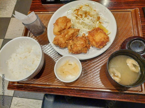 Obraz Chicken Karaage Set with Miso Soup