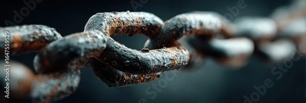 Obraz Rusty metal chain link showcases weathered texture and strength in close-up view with dark background