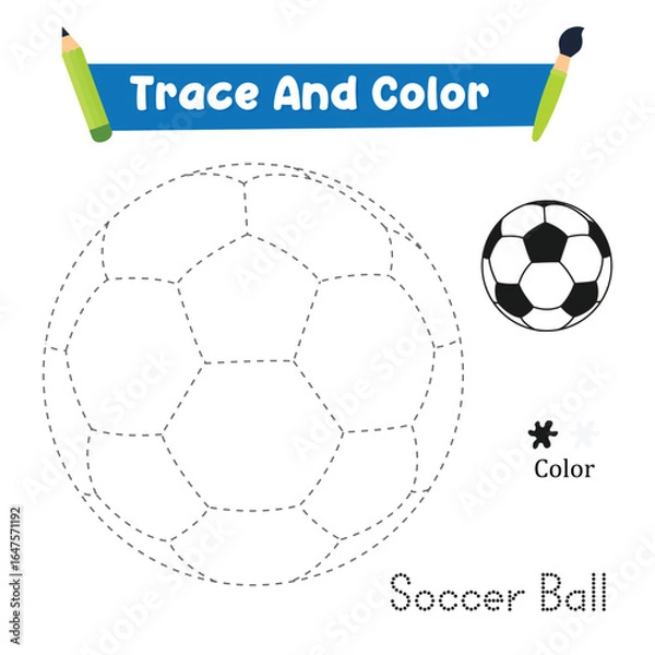 Fototapeta Trace And Color Soccer Ball Hand Practice. Vector illustration