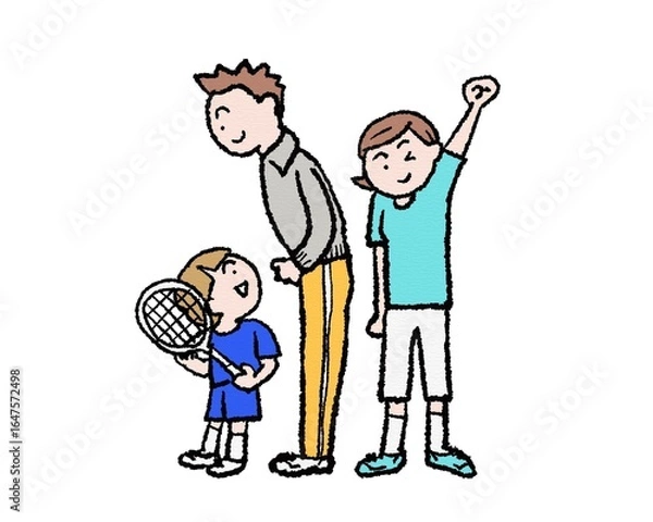 Fototapeta 親子のテニス、バトミントンを応援するシーン