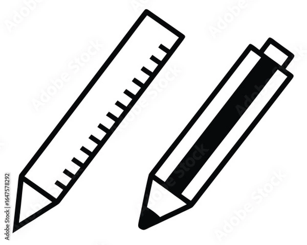 Fototapeta Pencil and Ruler Icon Simple Line Art for Design and Drafting