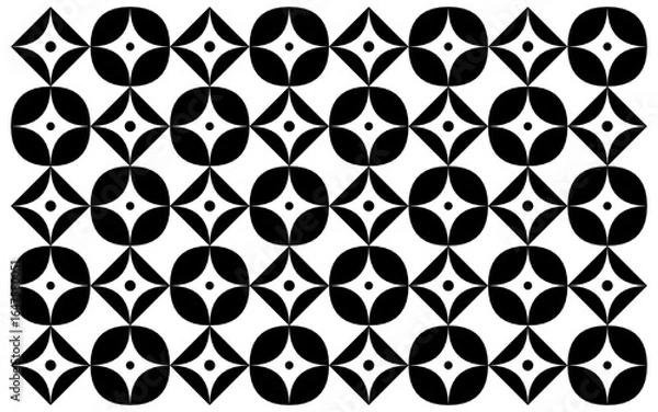 Fototapeta black and white geometric seamless pattern.  A minimalist Indonesian ethnic batik style with a clean black and white geometric pattern.