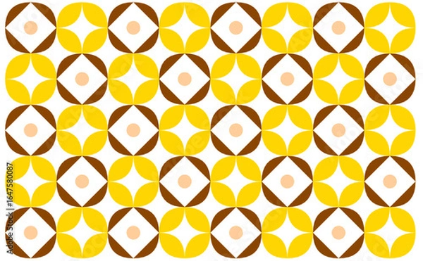 Fototapeta seamless pattern with yellow flowers. An Indonesian ethnic batik style with geometric patterns in a vibrant brown and yellow color scheme on a white background. Floral background design art 