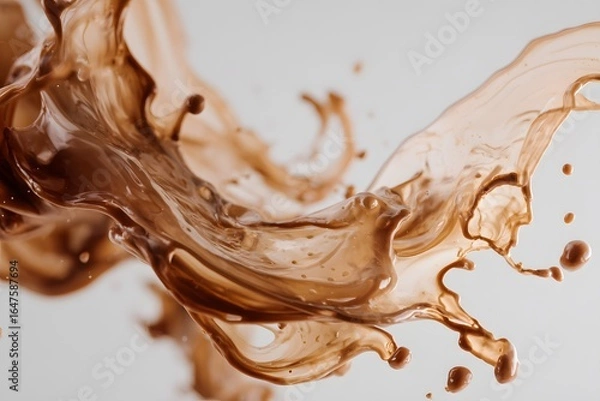 Fototapeta Vibrant brown paint fluid flowing on a white background, Brown liquid creates a visual effect