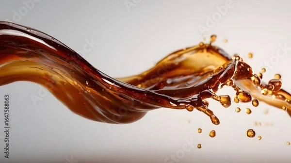 Fototapeta Vibrant brown paint fluid flowing on a white background, Brown liquid creates a visual effect