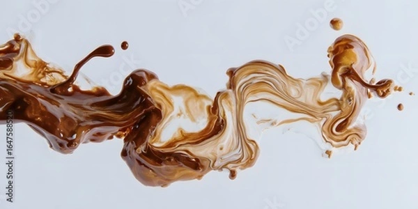 Fototapeta Vibrant brown paint fluid flowing on a white background, Brown liquid creates a visual effect