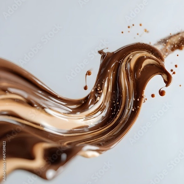Fototapeta Vibrant brown paint fluid flowing on a white background, Brown liquid creates a visual effect