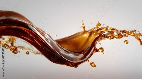Fototapeta Vibrant brown paint fluid flowing on a white background, Brown liquid creates a visual effect