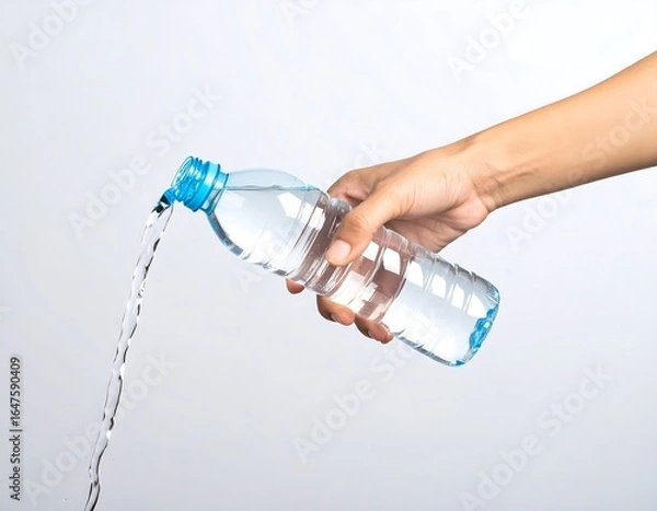Fototapeta Hand pouring water from a plastic bottle