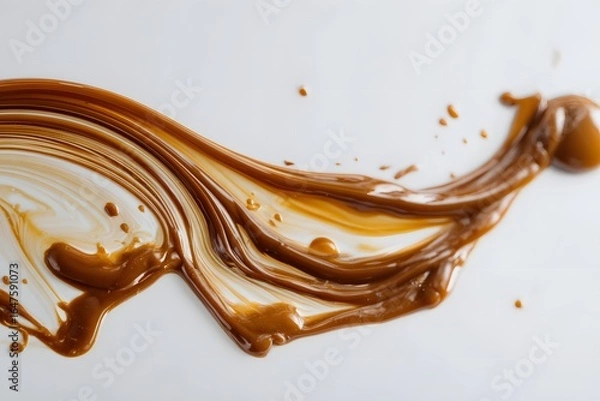Fototapeta Vibrant brown paint fluid flowing on a white background, Brown liquid creates a visual effect