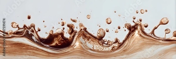 Fototapeta Vibrant brown paint fluid flowing on a white background, Brown liquid creates a visual effect