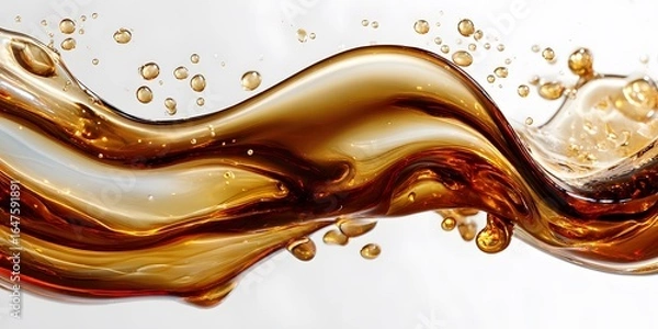 Fototapeta Vibrant brown paint fluid flowing on a white background, Brown liquid creates a visual effect