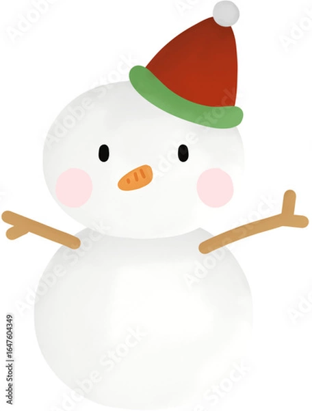 Obraz cute snowman wearing red hat with watercolor style clipart