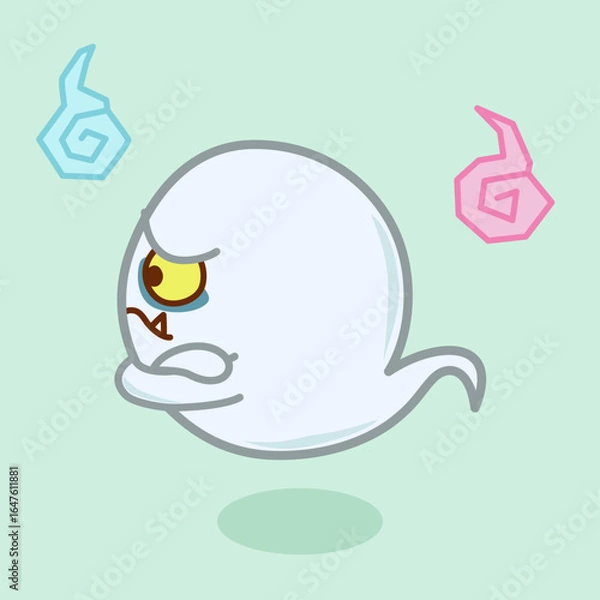 Obraz 腕組みした怖い目つきのおばけのイラスト／側面／Illustration of a scary-looking ghost with folded arms / Side