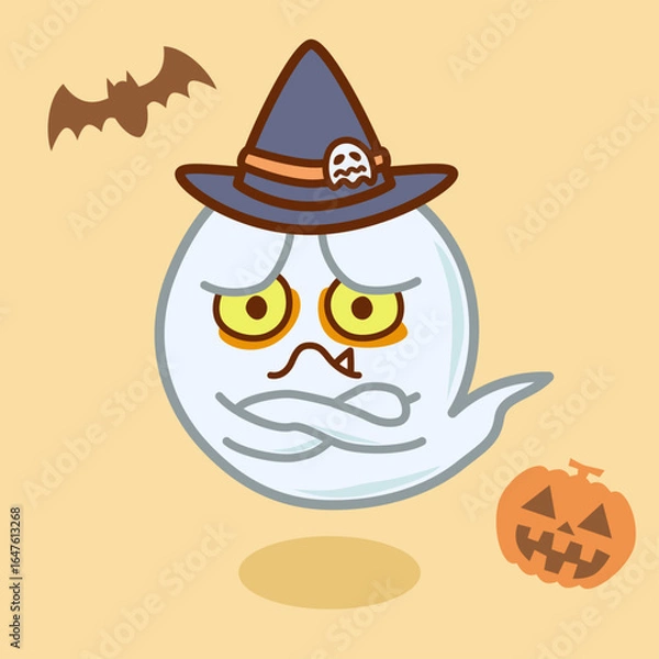 Obraz ハロウィンで腕組みした怖い目つきのおばけのイラスト／Halloween illustration of a ghost with arms crossed and scary eyes