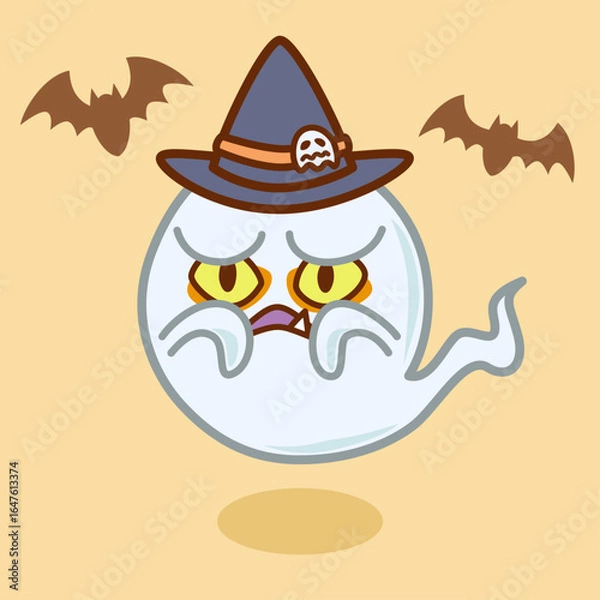Obraz ハロウィンで怖い目つきで驚かすおばけのイラスト／Halloween illustration of a scary ghost