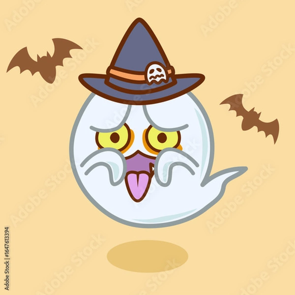 Obraz ハロウィンで驚かしてくる怖い目つきのおばけのイラスト／Illustration of a scary-looking ghost that will scare you on Halloween