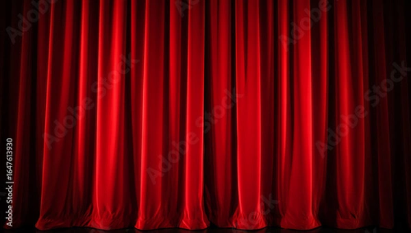 Fototapeta Elegant Red Velvet Theater Curtains Create a Dramatic Stage Presence and Invoke Feelings of Anticipation and Spectacle