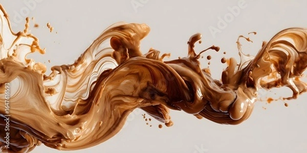 Fototapeta Vibrant brown paint fluid flowing on a white background, Brown liquid creates a visual effect
