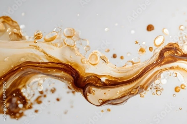 Fototapeta Vibrant brown paint fluid flowing on a white background, Brown liquid creates a visual effect