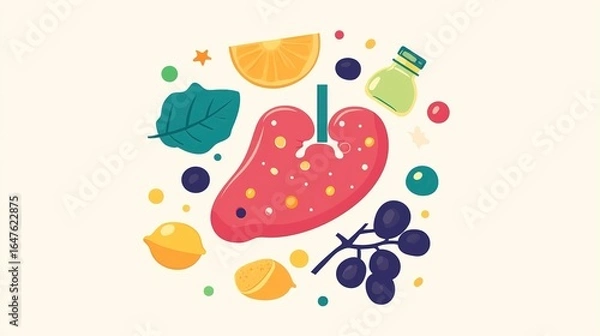 Fototapeta Exploring liver detox stages through flat design featuring fruits and healthy elements