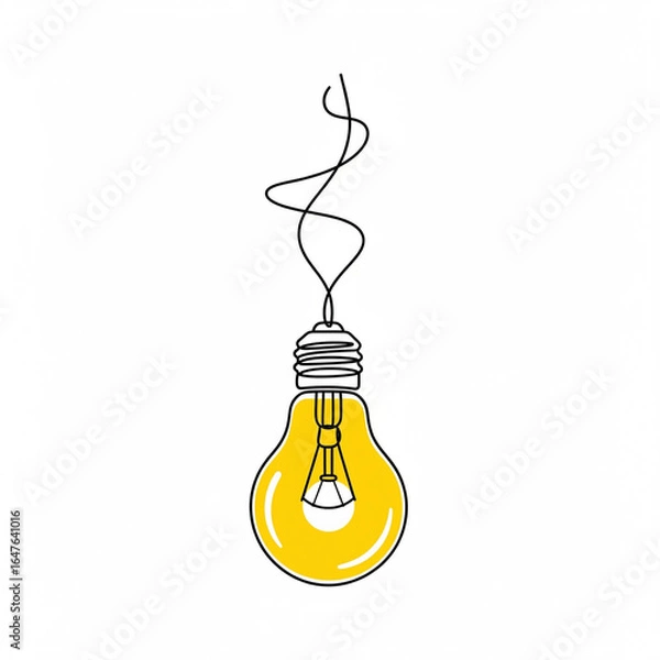 Fototapeta A vector illustration of a hanging yellow light bulb, a symbol of innovation and bright ideas