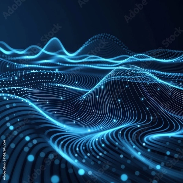 Obraz Abstract Blue Wave Patterns with Light Effects on Dark Background