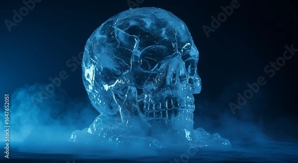 Obraz A life-sized skull sculpture made entirely of crystal-clear ice