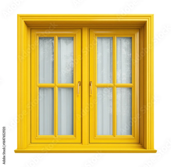 Fototapeta Bright yellow window design modern home architecture front view isolated on transparent background