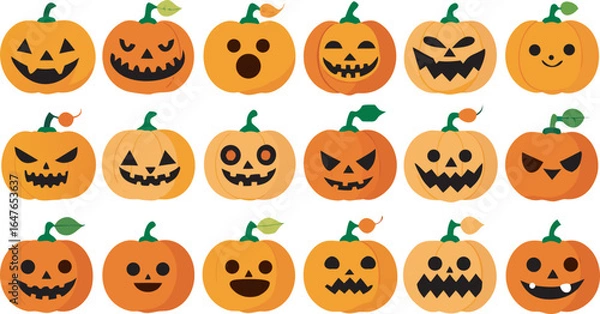 Fototapeta Collection of Halloween Pumpkins with Different Facial Expressions for Spooky Season
