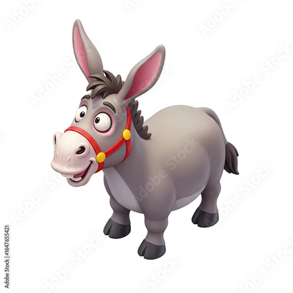 Obraz Cartoon Donkey with Bridle on White Background