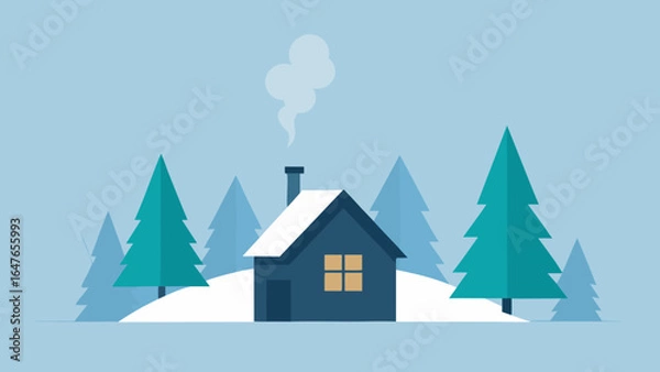 Obraz minimal flat winter cabin forest chimney