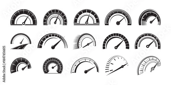 Obraz "Set of Various Speedometer and Gauge Icons in Black and Whit