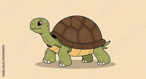 Fototapeta Cute cartoon turtle illustration walking on cream color background vector