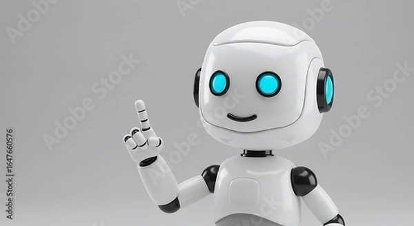 Fototapeta Friendly robot points upward