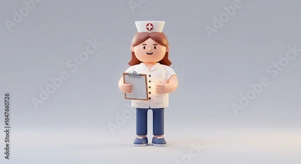 Fototapeta Cartoon nurse holding clipboard