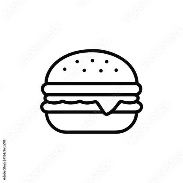 Fototapeta Ine drawing outline burger icon with sesame seeds bun hamburger food