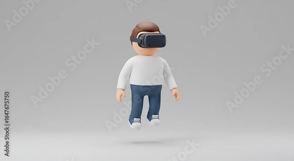 Fototapeta Cartoon character using virtual reality headset