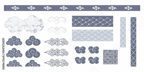 Fototapeta Collection of traditional asian cloud and wave patterns