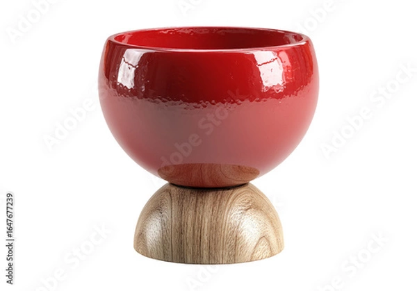 Obraz Red Cup with Natural Wood Base on Transparent Background